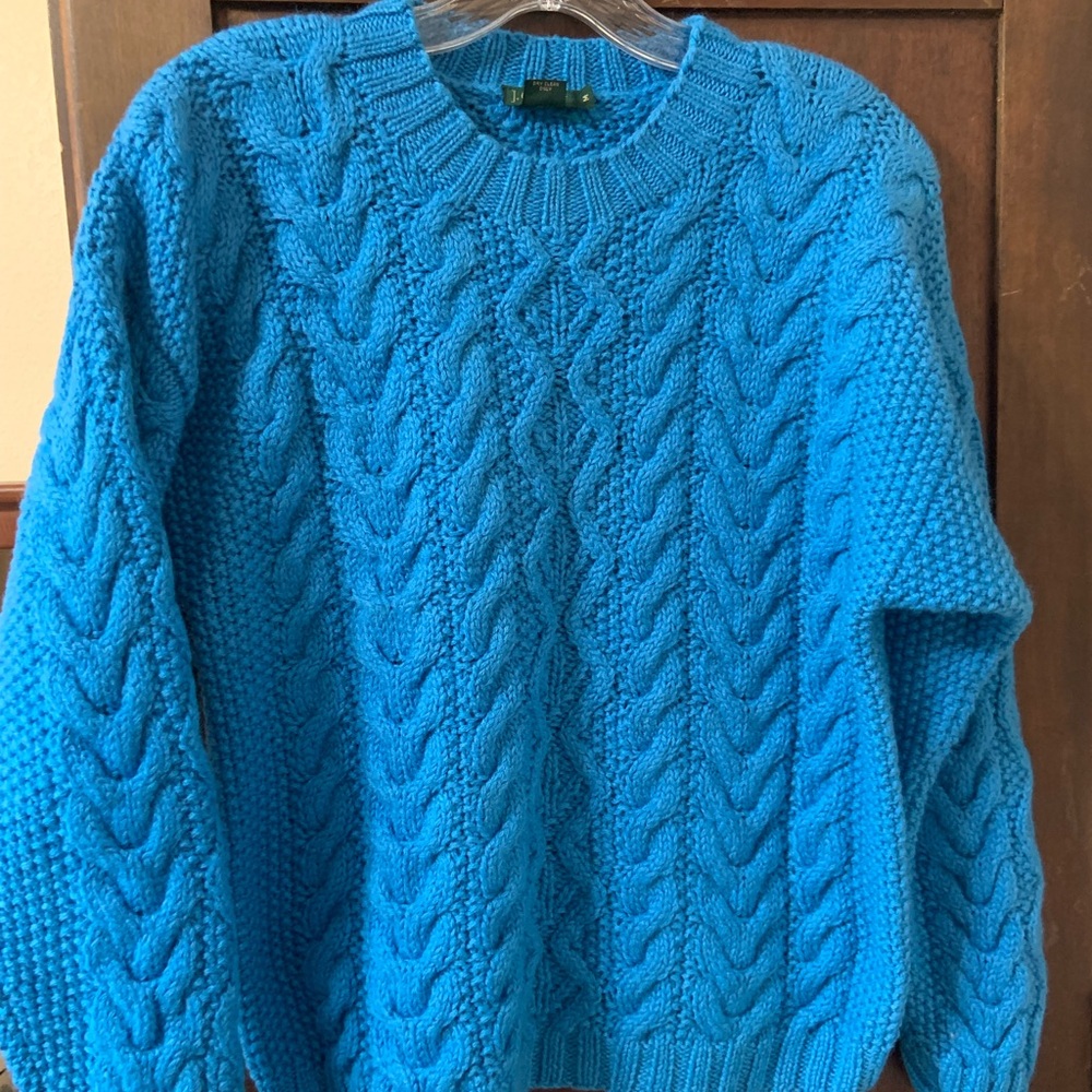 J. Crew Bright Turquoise Cable-Knit Crewneck Sweater